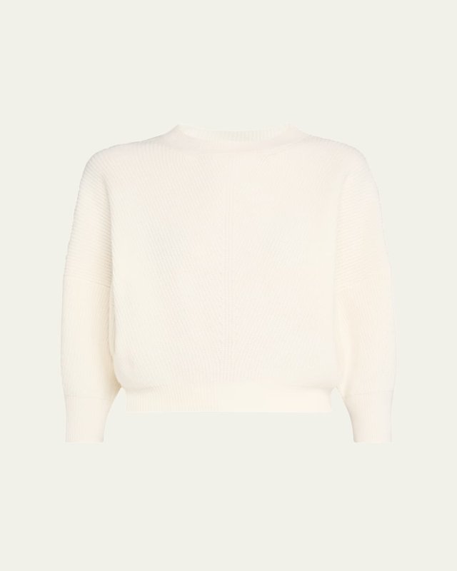 English Ribbed Three-Quarter Sleeve Wool Cashmere Sweater